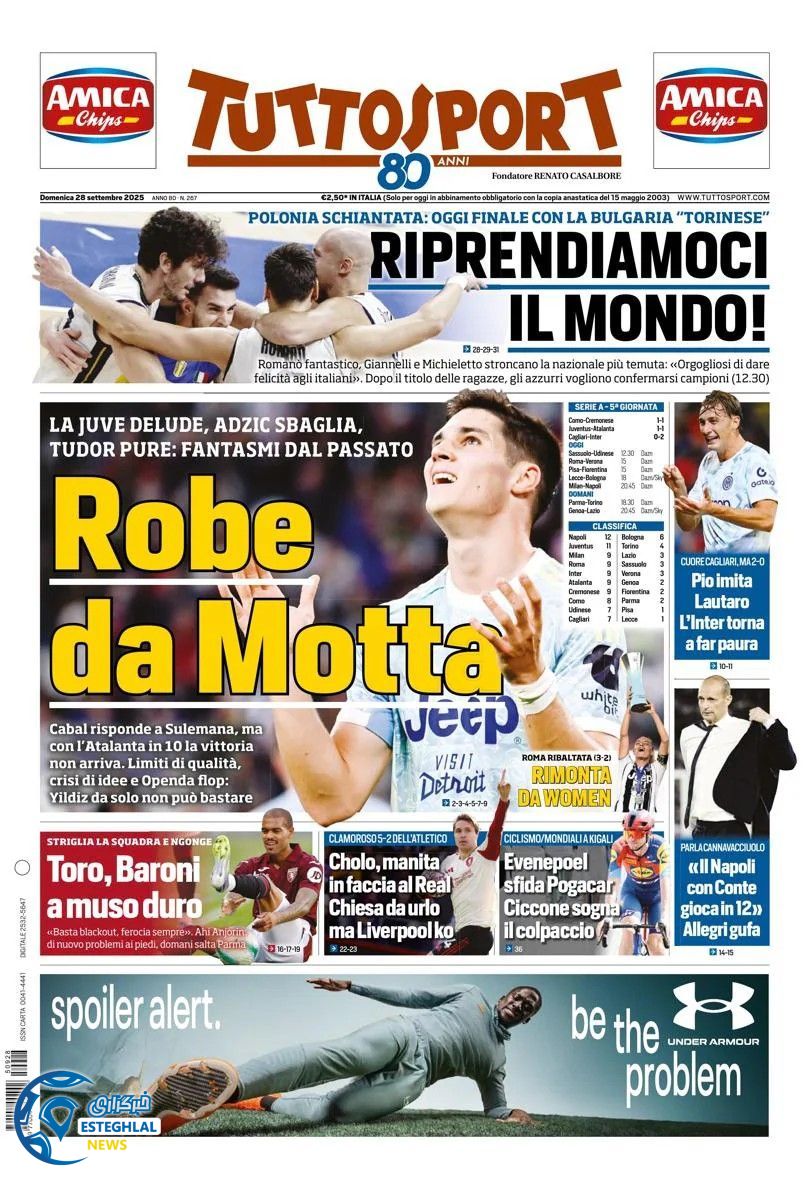 روزنامه ورزشی توتو اسپورت یکشنبه 6 مهر 1404 