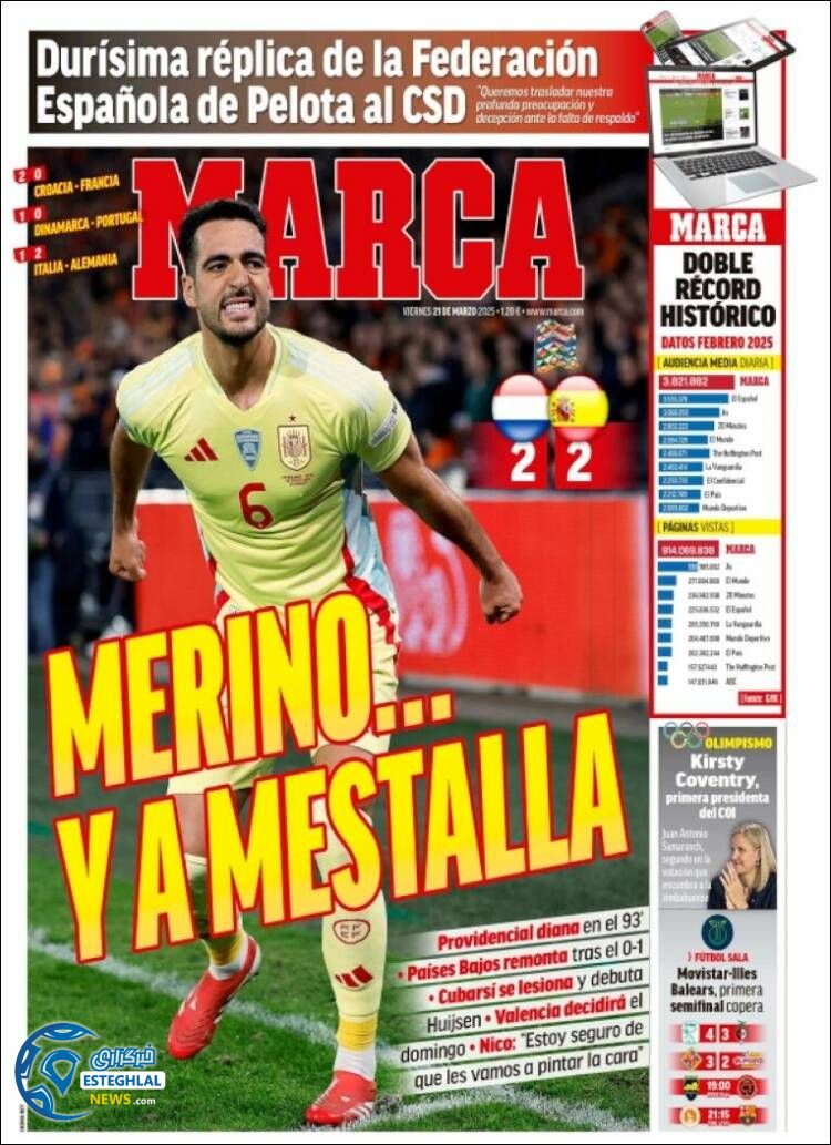 روزنامه  ورزشی مارکا جمعه 1 فروردین 1404 