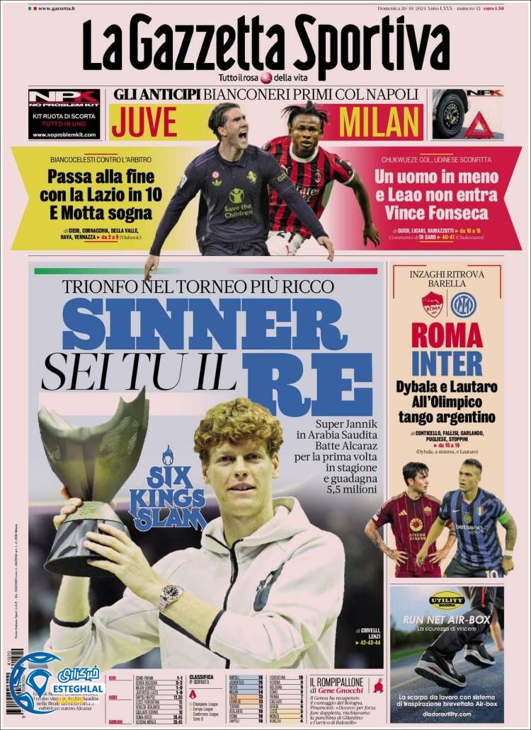 روزنامه  ورزشی گاتزتا دلو اسپورت یکشنبه 29 مهر 1403 