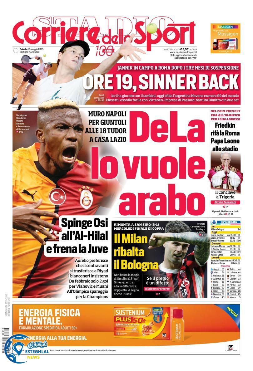 روزنامه ورزشی کوریره دلو اسپورت شنبه 20 اردیبهشت 1404  