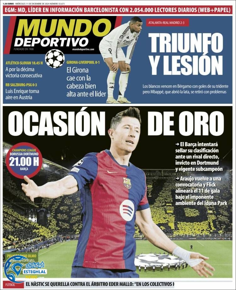 روزنامه  ورزشی موندو دپورتیوو چهارشنبه 21 آذر 1403 