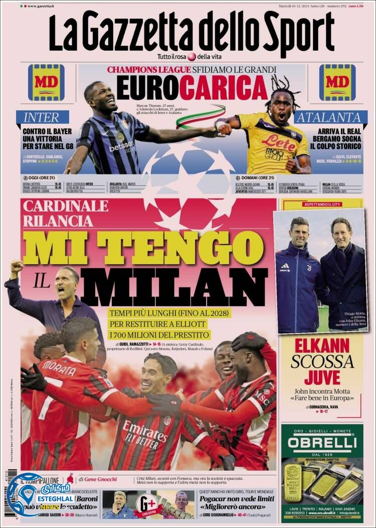 روزنامه ورزشی  گاتزتا دلو اسپورت سه شنبه 20 آذر 1403 