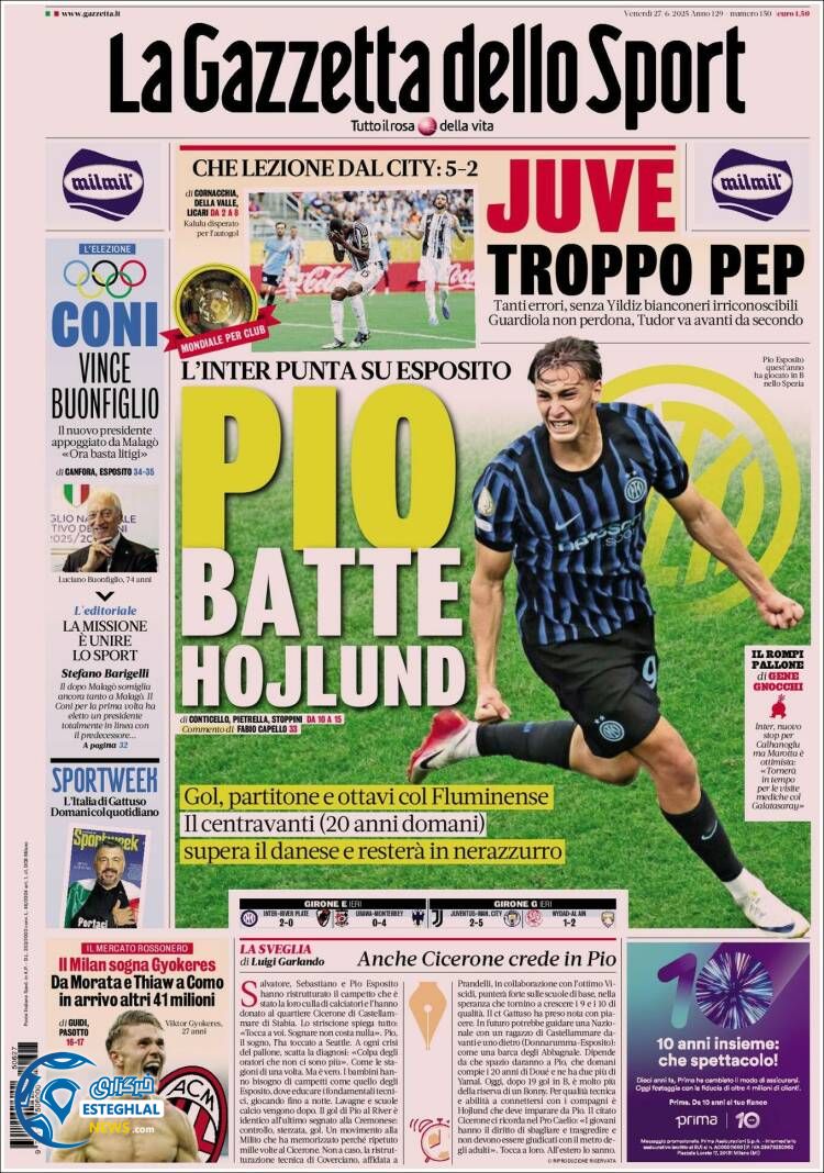 روزنامه ورزشی گاتزتا دلو اسپورت جمعه 6 تیر 1404 