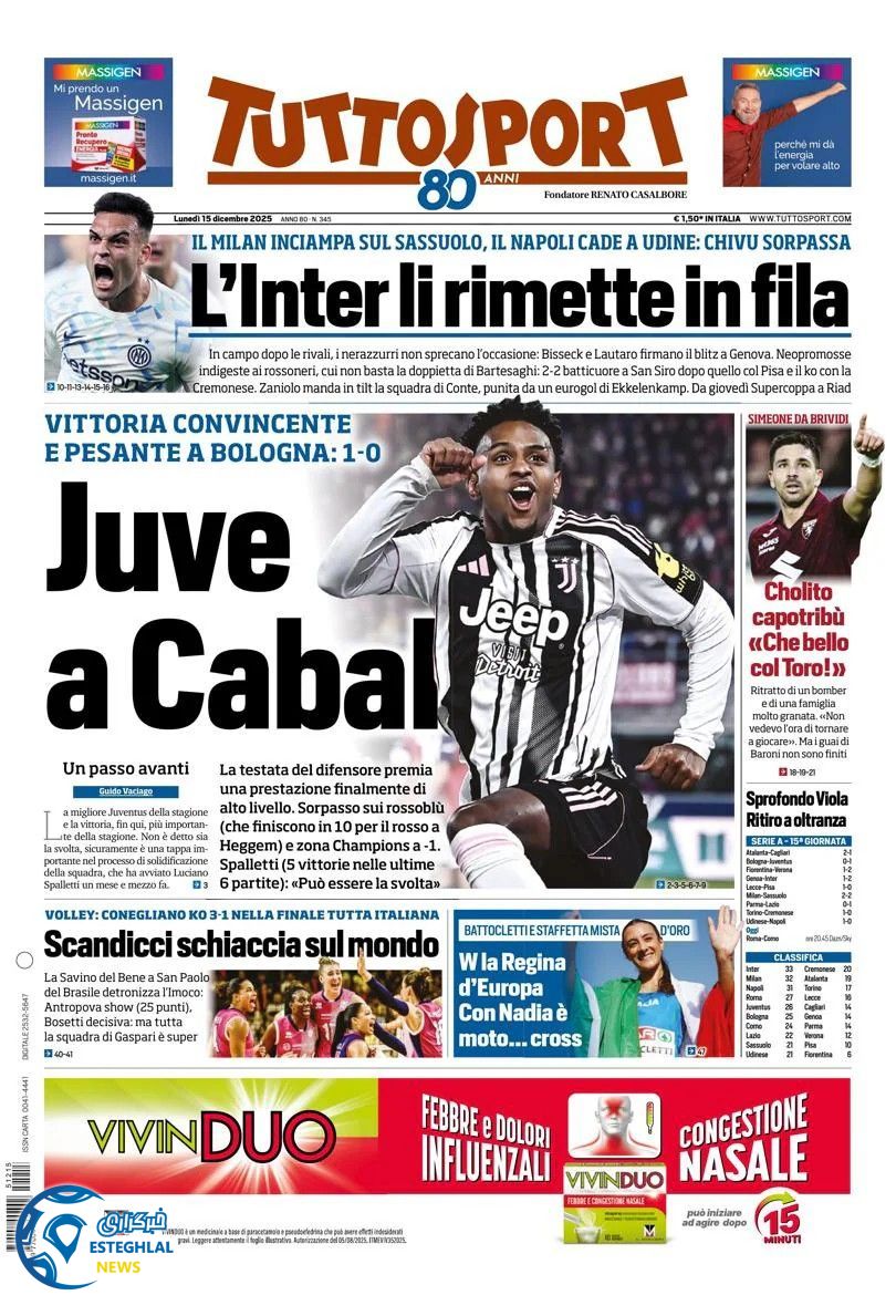 روزنامه  ورزشی توتو اسپورت دوشنبه 24 آذر 1404  