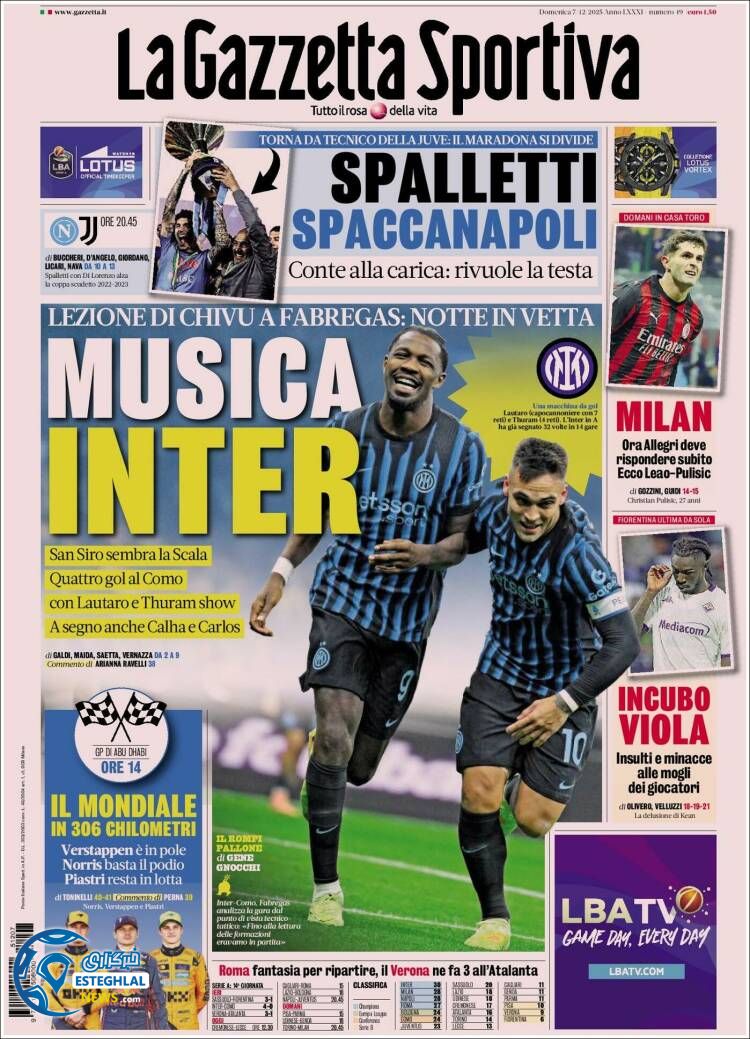 روزنامه  ورزشی گاتزتا دلو اسپورت یکشنبه 16 آذر 1404 