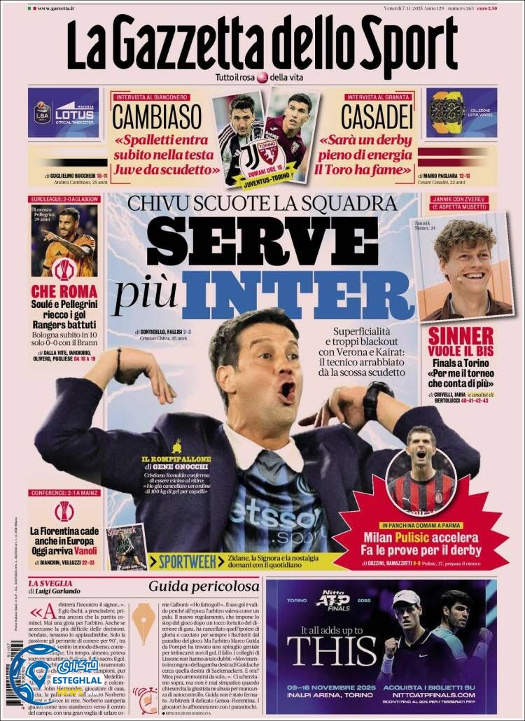 روزنامه  ورزشی گاتزتا دلو اسپورت جمعه 16 آبان 1404 