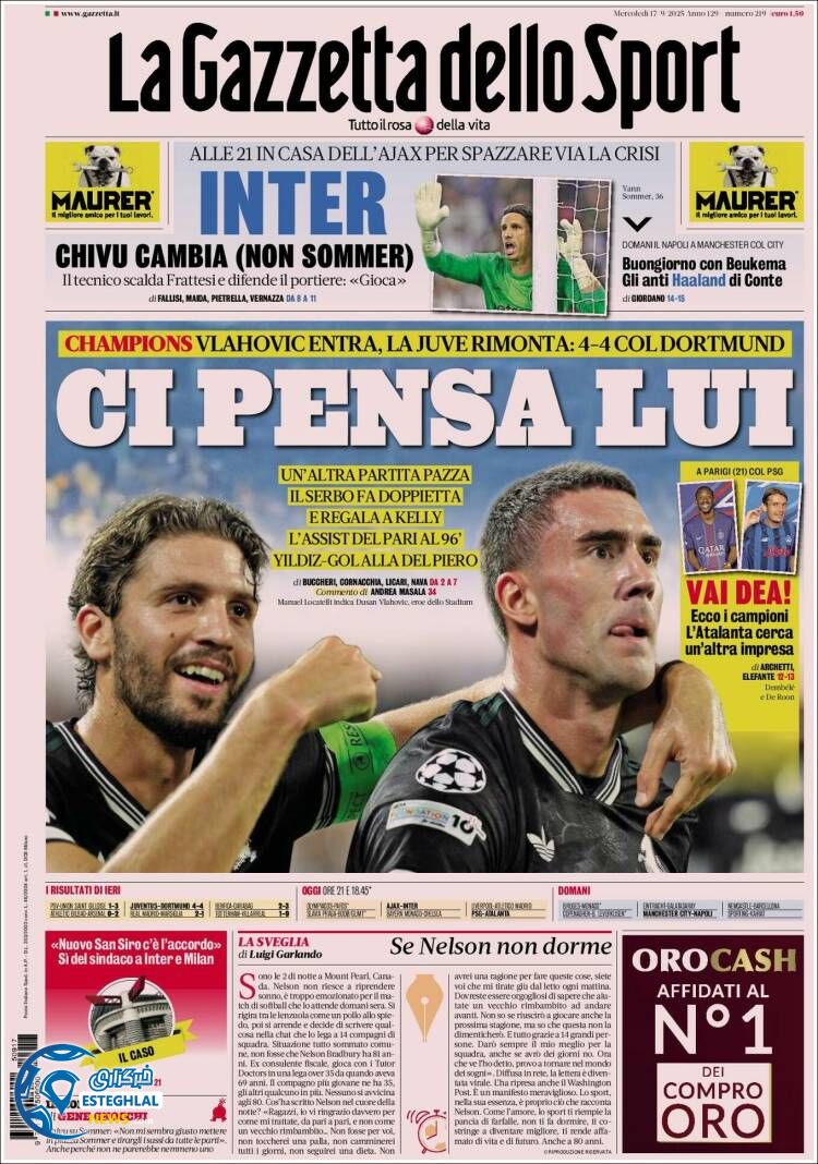 روزنامه ورزشی گاتزتا دلو اسپورت چهارشنبه 26 شهریور 1404 