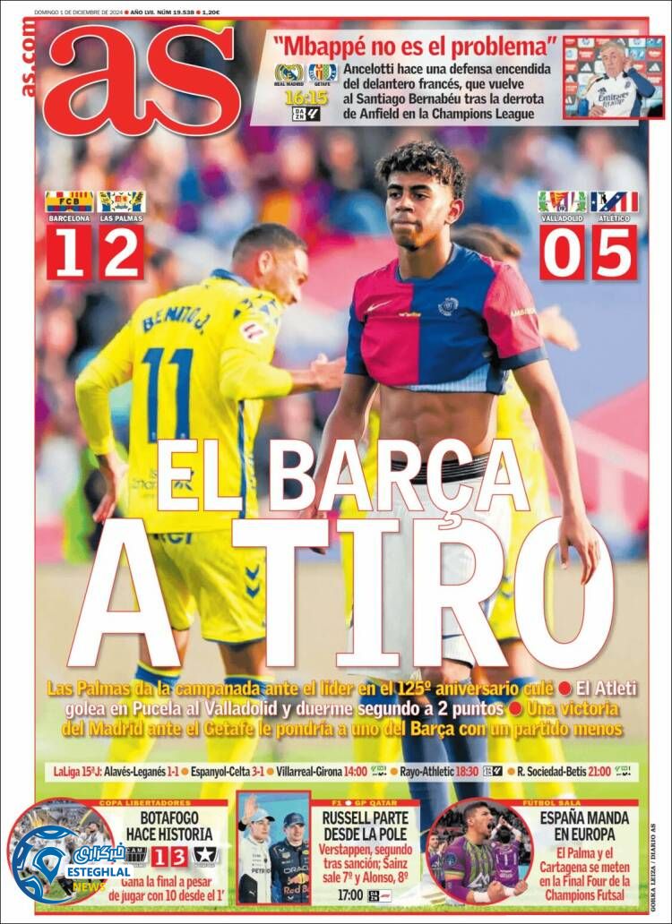 روزنامه ورزشی آ اس یکشنبه 11 آذر 1403 