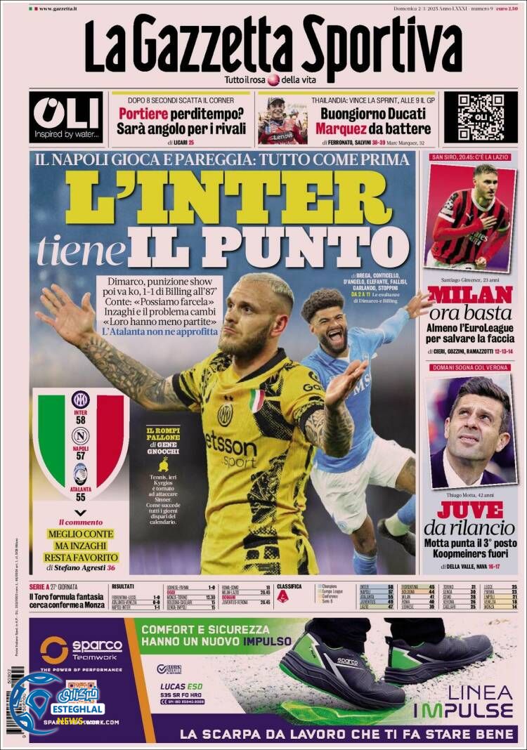 روزنامه  ورزشی گاتزتا دلو اسپورت یکشنبه 12 اسفند 1403 