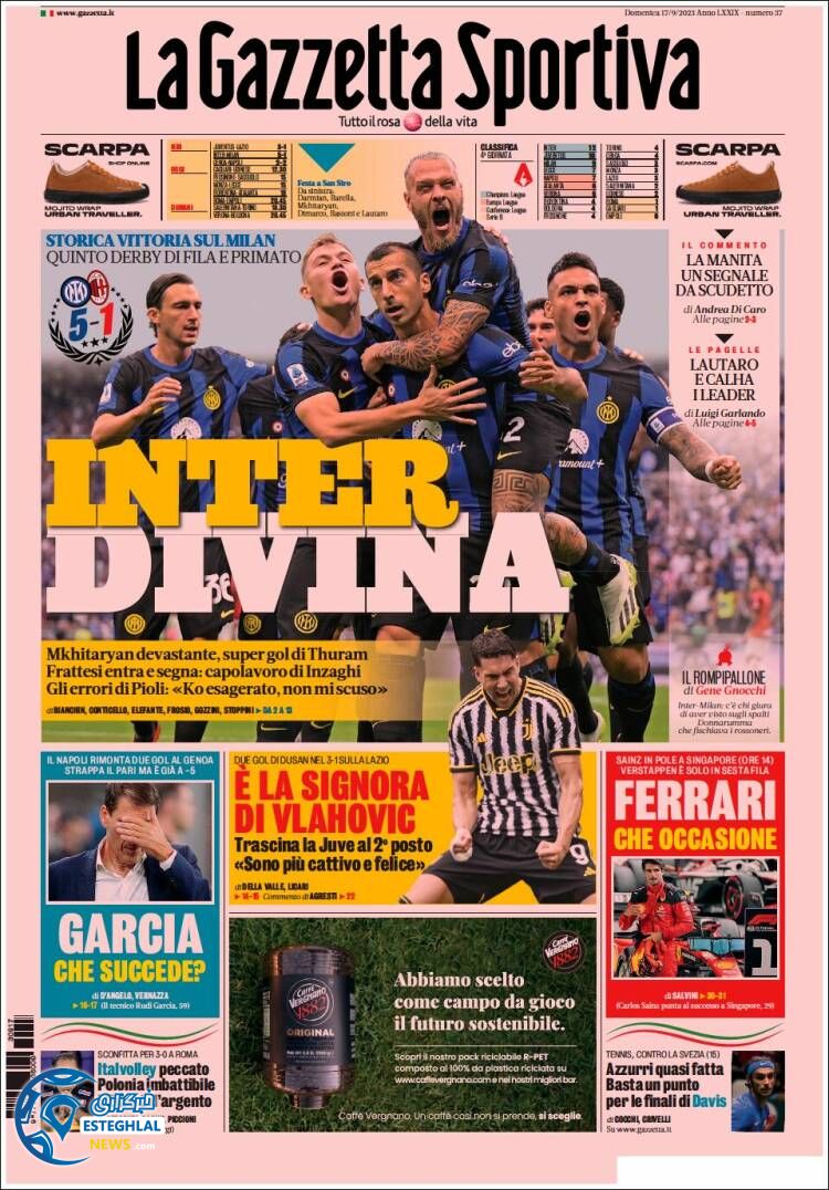 روزنامه ورزشی گاتزتا دلو اسپورت یکشنبه 26 شهریور 1402 