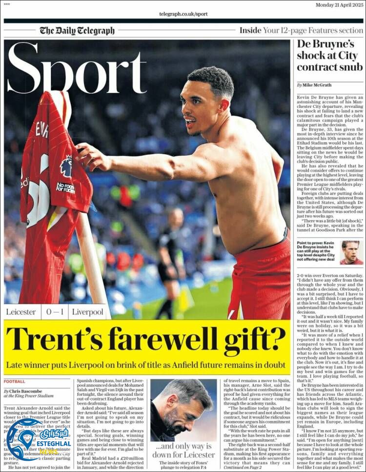 روزنامه  ورزشی تلگراف اسپورت دوشنبه 1 اردیبهشت 1404  