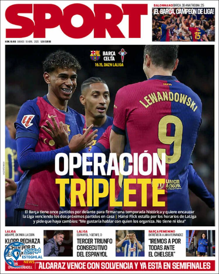 روزنامه  ورزشی اسپورت شنبه 30 فروردین 1404 