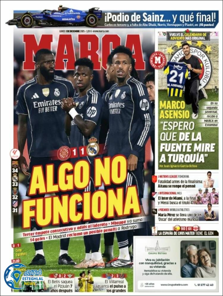 روزنامه  ورزشی مارکا دوشنبه 10 آذر 1404  