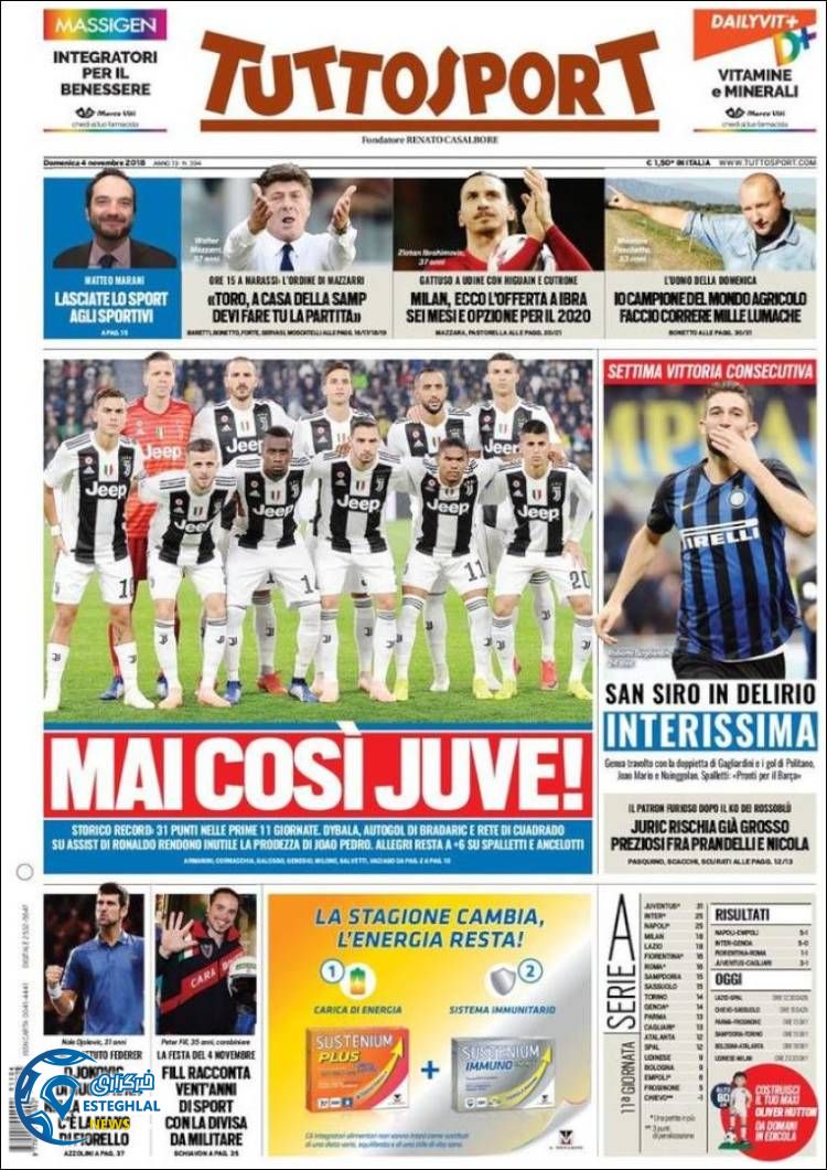 روزنامه ورزشی توتو اسپورت یکشنبه 13 آبان 1397