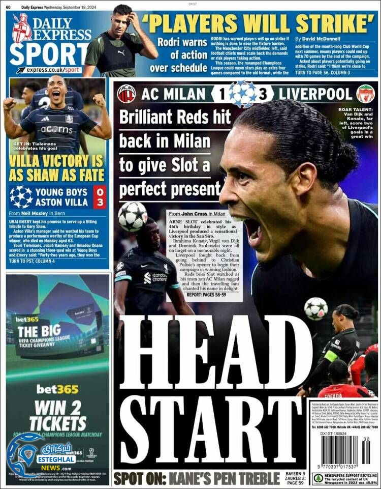 روزنامه  ورزشی اکسپرس اسپورت چهارشنبه 28 شهریور 1403 