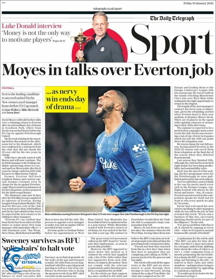 روزنامه ورزشی تلگراف اسپورت جمعه 21 دی 1403