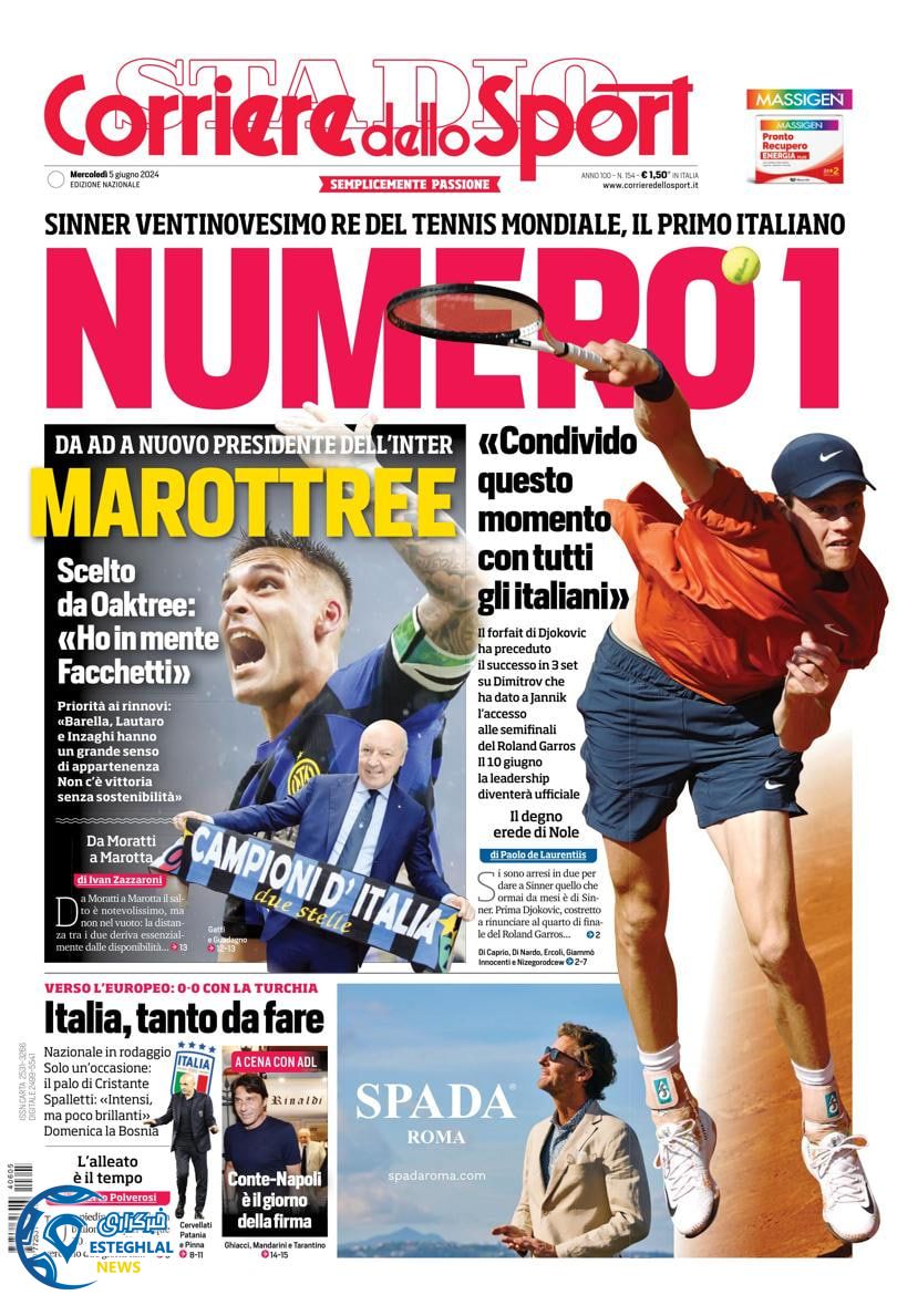 روزنامه ورزشی کوریره دلو اسپورت چهارشنبه 16 خرداد 1403 