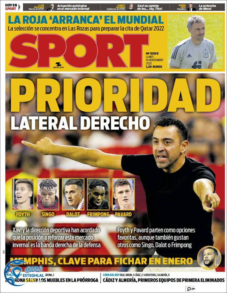 روزنامه ورزشی اسپورت دوشنبه 23 آبان 1401 