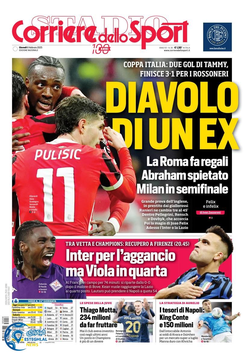 روزنامه  ورزشی کوریره دلو اسپورت پنجشنبه 18 بهمن 1403 