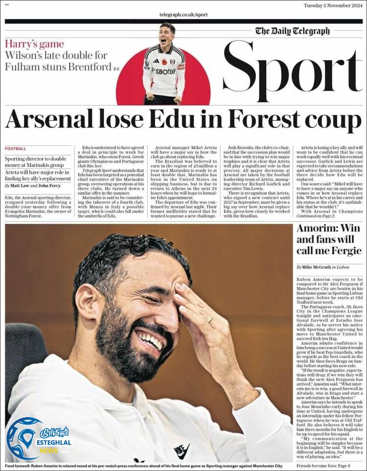 روزنامه ورزشی  تلگراف اسپورت سه شنبه 15 آبان 1403 