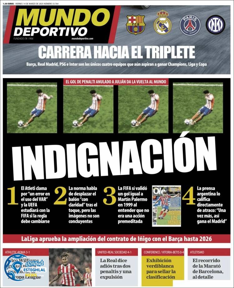 روزنامه ورزشی مونذو ذپورتیوو جمعه 24 اسفند 1403 