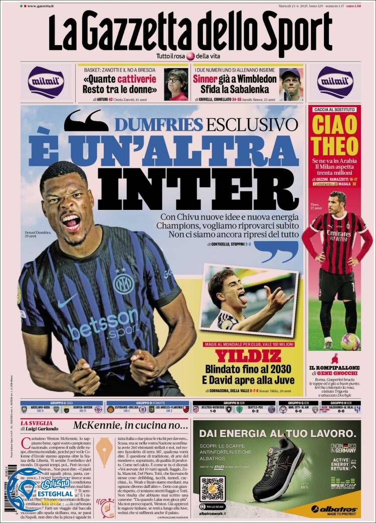 روزنامه ورزشی گاتزتا دلو اسپورت سه شنبه 3 تیر 1404 