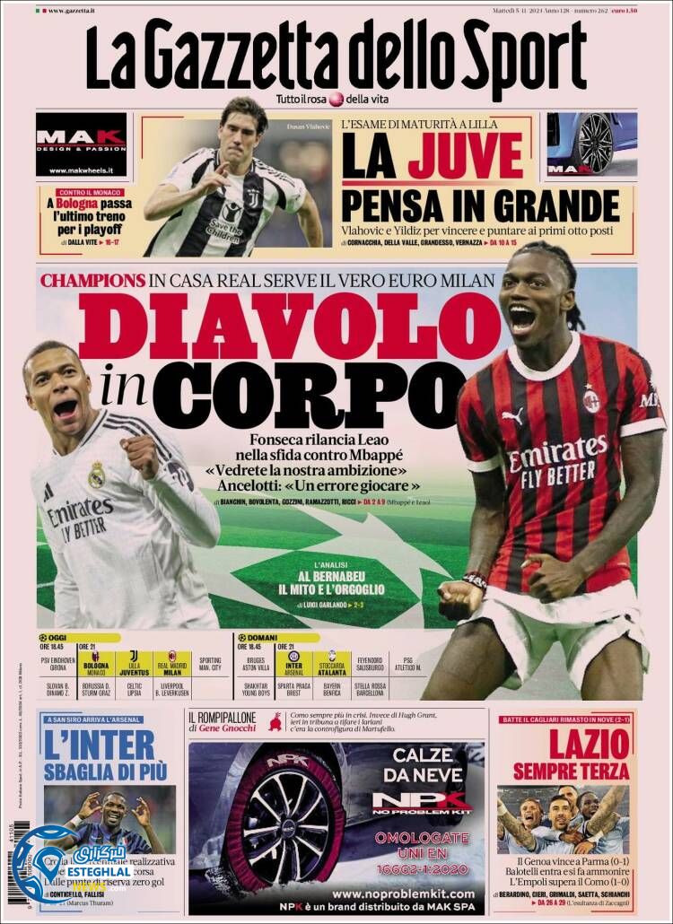 روزنامه ورزشی گاتزتا دلو اسپورت سه شنبه 15 آبان 1403 