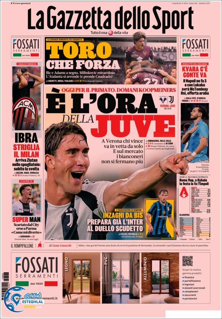 روزنامه  ورزشی گاتزتا دلو اسپورت دوشنبه 5 شهریور 1403 