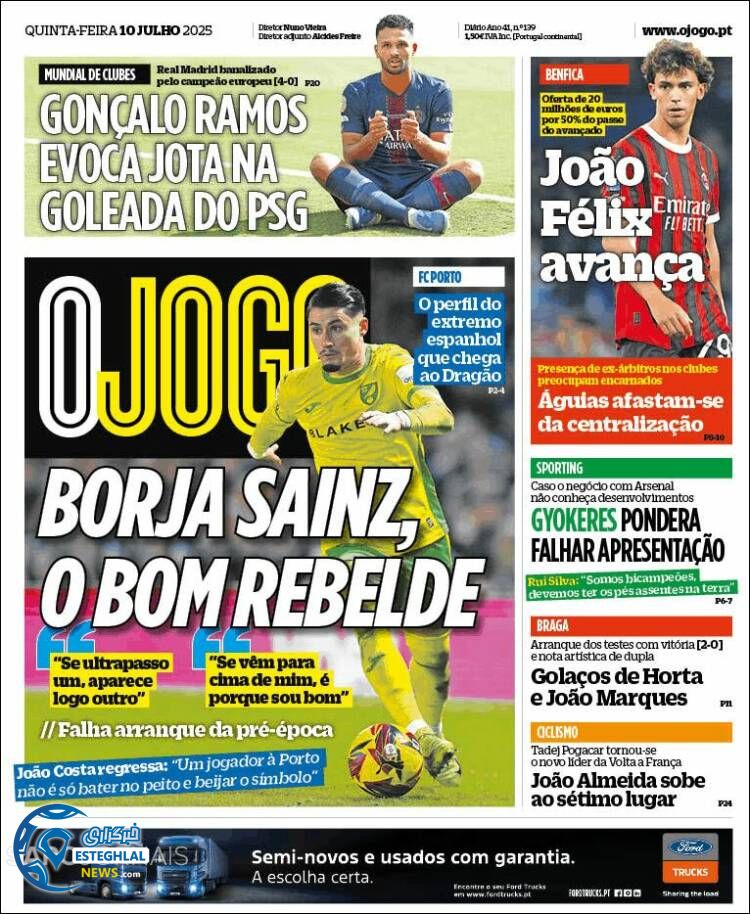 روزنامه ورزشی اوجوگو پنجشنبه 19 تیر 1404 