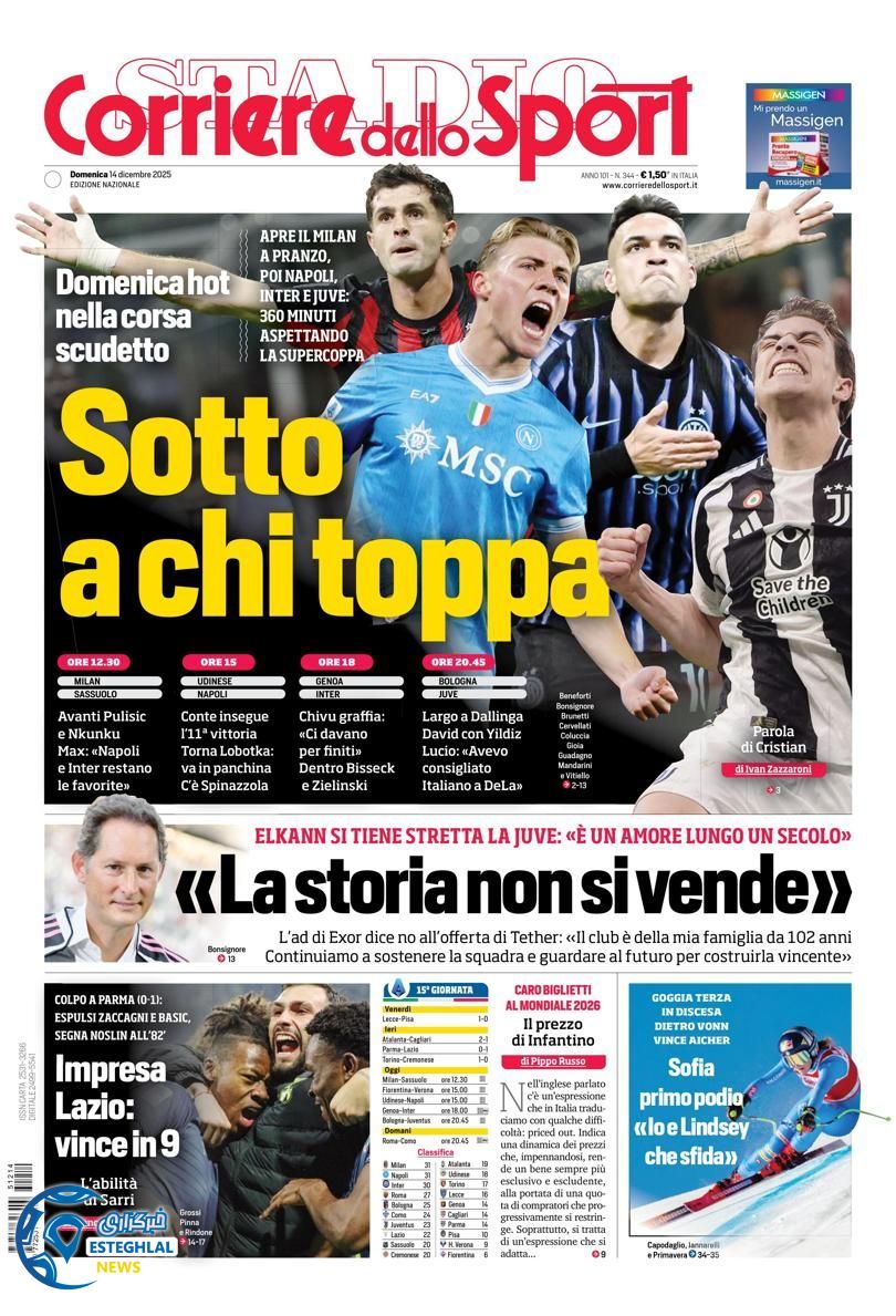 روزنامه  ورزشی کوریره دلو اسپورت یکشنبه 23 آذر 1404  