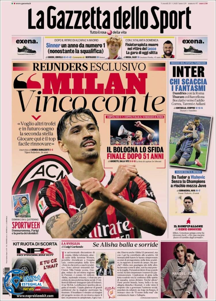 روزنامه  ورزشی گاتزتا دلو اسپورت جمعه 5 اردیبهشت 1404