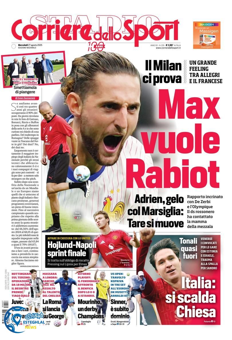 روزنامه  ورزشی کوریره دلو اسپورت چهارشنبه 5 شهریور 1404 