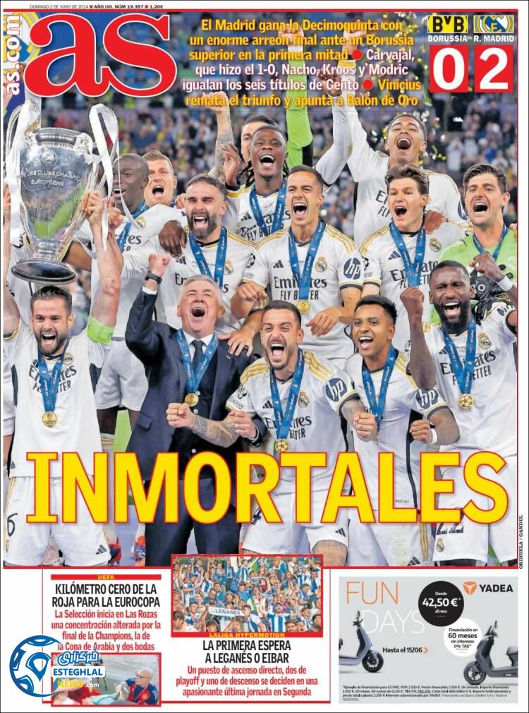 روزنامه ورزشی آ اس یکشنبه 13خرداد 1403 