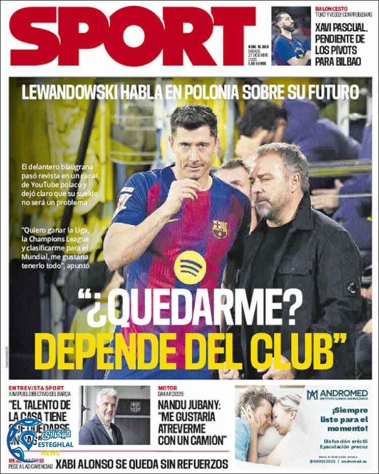 روزنامه  ورزشی اسپورت   شنبه 6 دی 1404  