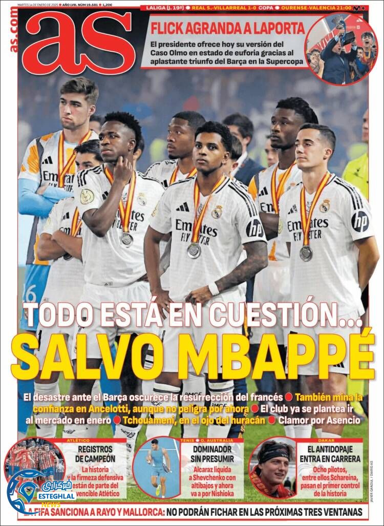 روزنامه ورزشی آ اس سه شنبه 25 دی 1403 