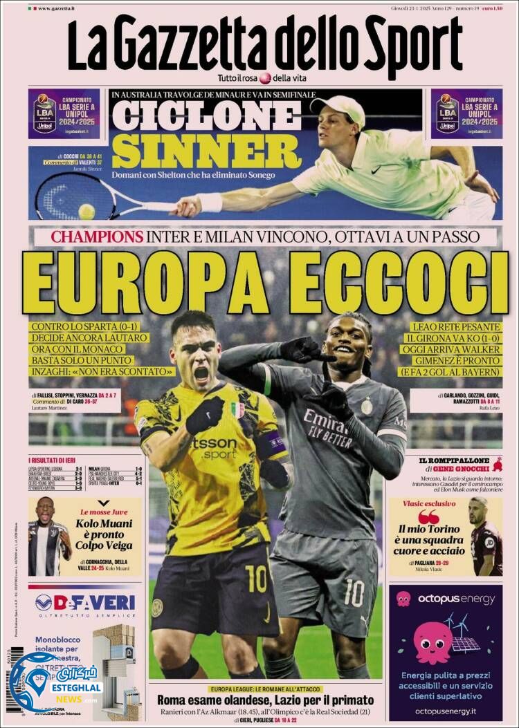 روزنامه ورزشی گاتزتا دلو اسپورت پنجشنبه 4 بهمن 1403 