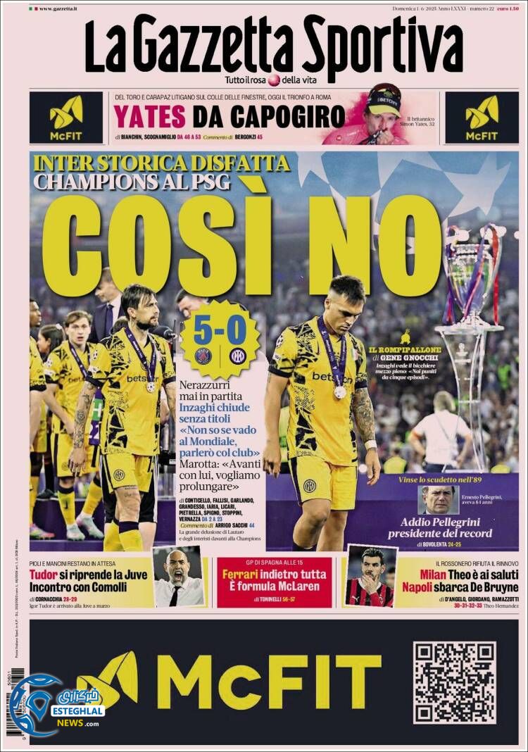 روزنامه ورزشی گاتزتا دلو اسپورت یکشنبه 11 خرداد 1404  