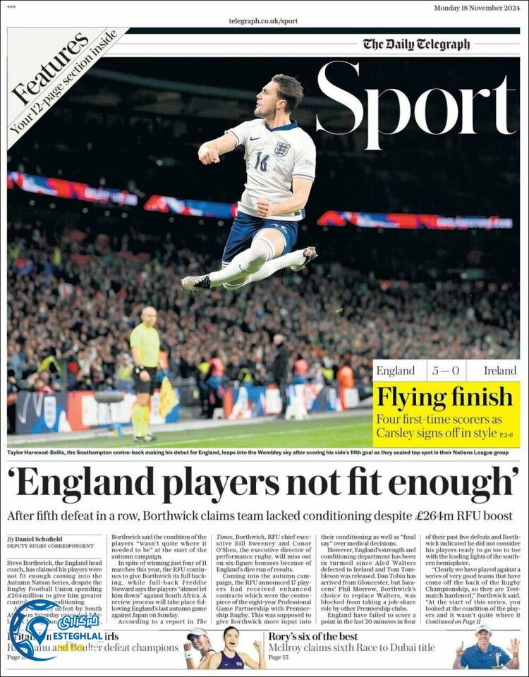 روزنامه ورزشی تلگراف اسپورت دوشنبه 28 آبان 1403 