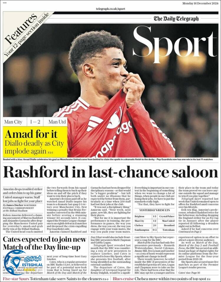 روزنامه ورزشی تلگراف اسپورت دوشنبه 26 آذر 1403 