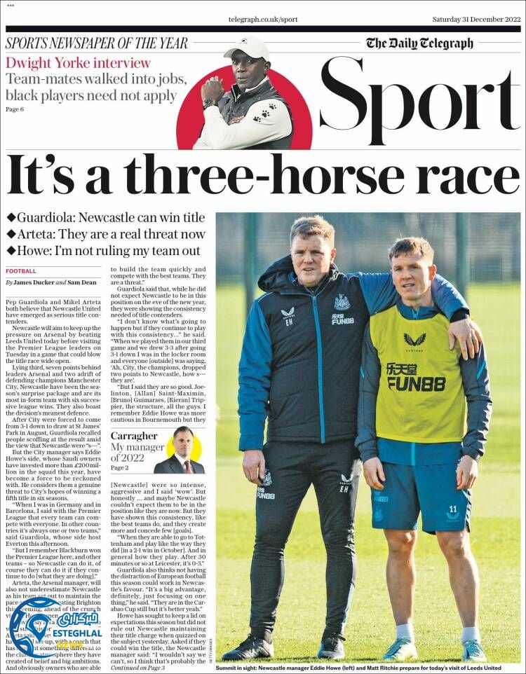 روزنامه ورزشی تلگراف اسپورت شنبه 10 دی 1401 