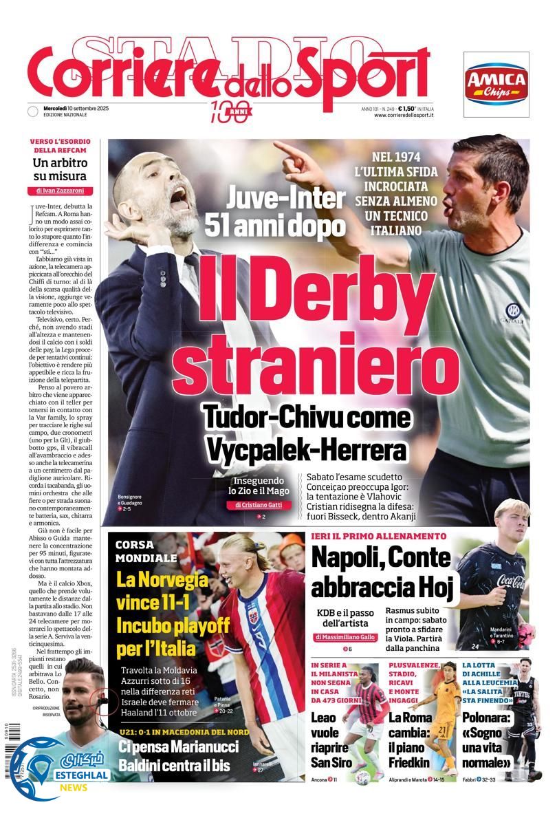 روزنامه  ورزشی کوریره دلو اسپورت چهارشنبه 19 شهریور 1404 