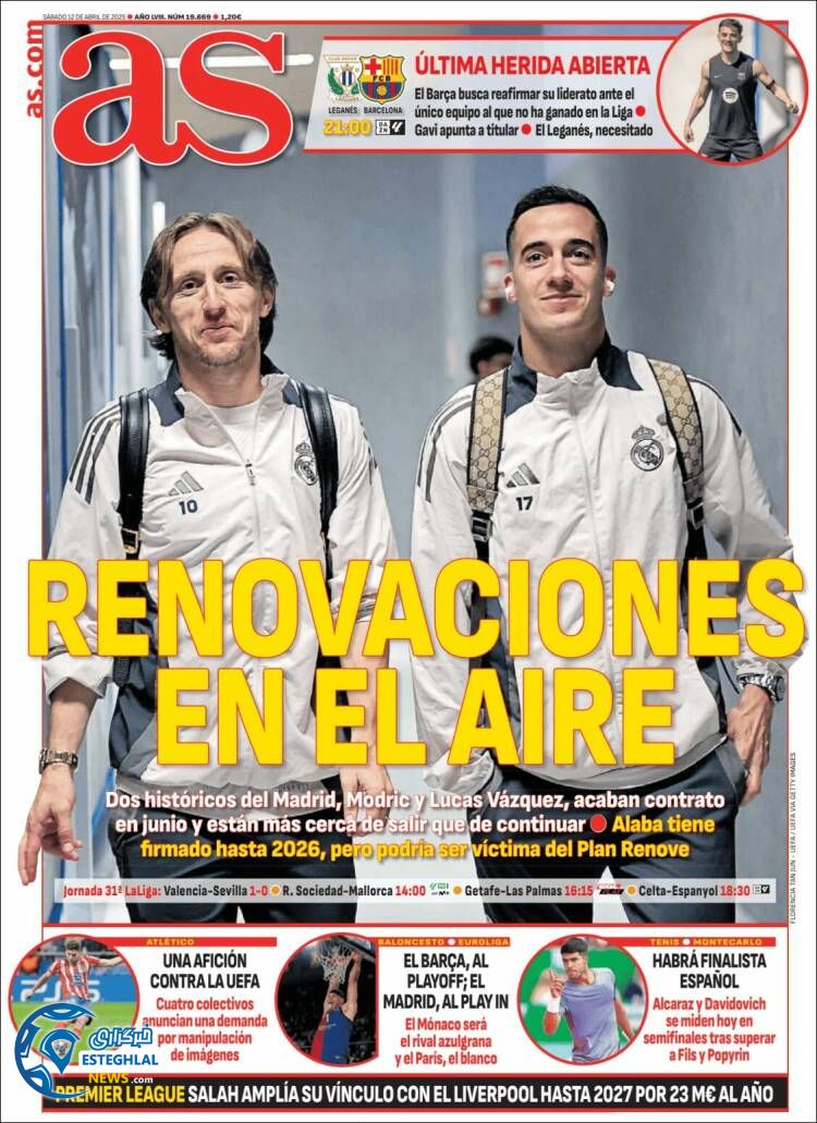 روزنامه ورزشی آ اس شنبه 23 فروردین 1404  