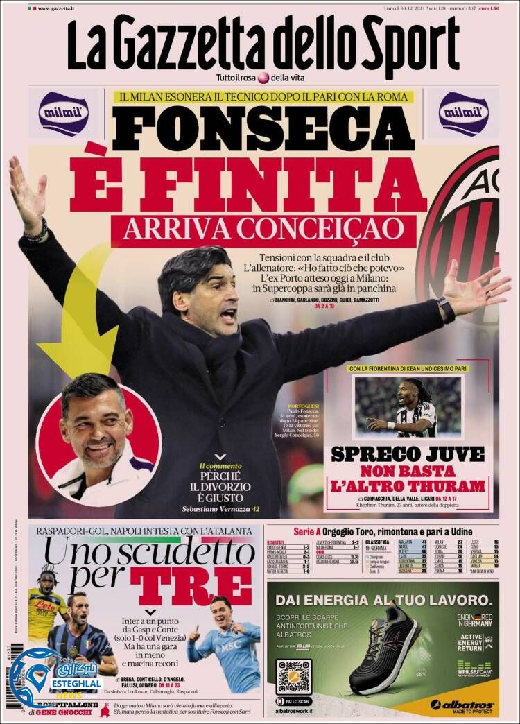 روزنامه ورزشی گاتزتا دلو اسپورت دوشنبه 10 دی 1403 