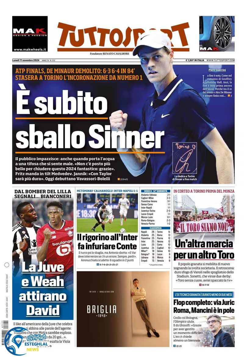 روزنامه  ورزشی توتو اسپورت دوشنبه 21 آبان 1403 