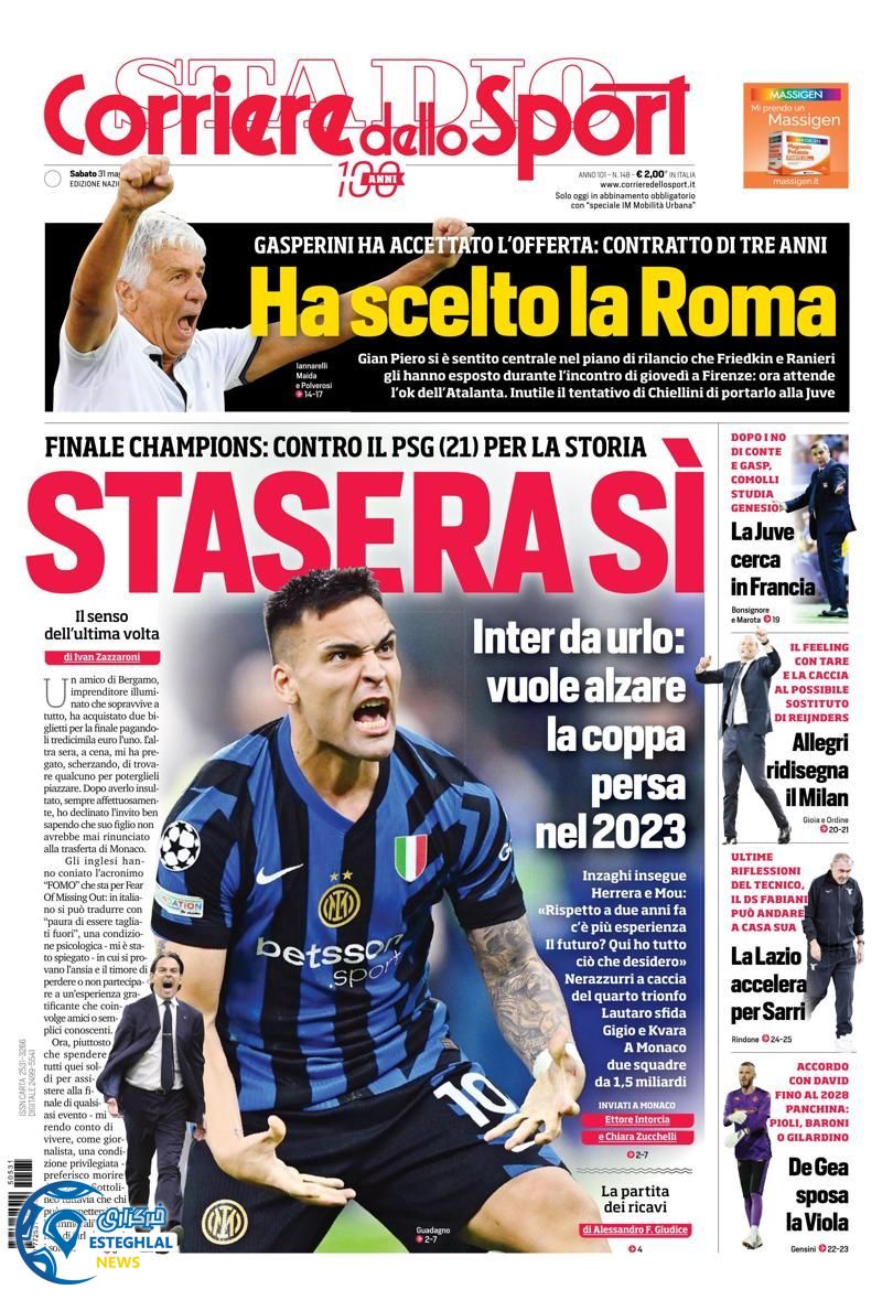 روزنامه ورزشی کوریره دلو اسپورت شنبه 10 خرداد 1404 