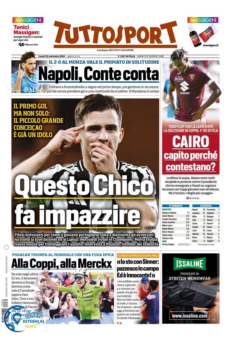 روزنامه ورزشی توتو اسپورت دوشنبه 9 مهر 1403 