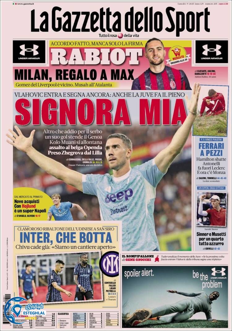 روزنامه ورزشی گاتزتا دلو اسپورت دوشنبه 10 شهریور 1404 