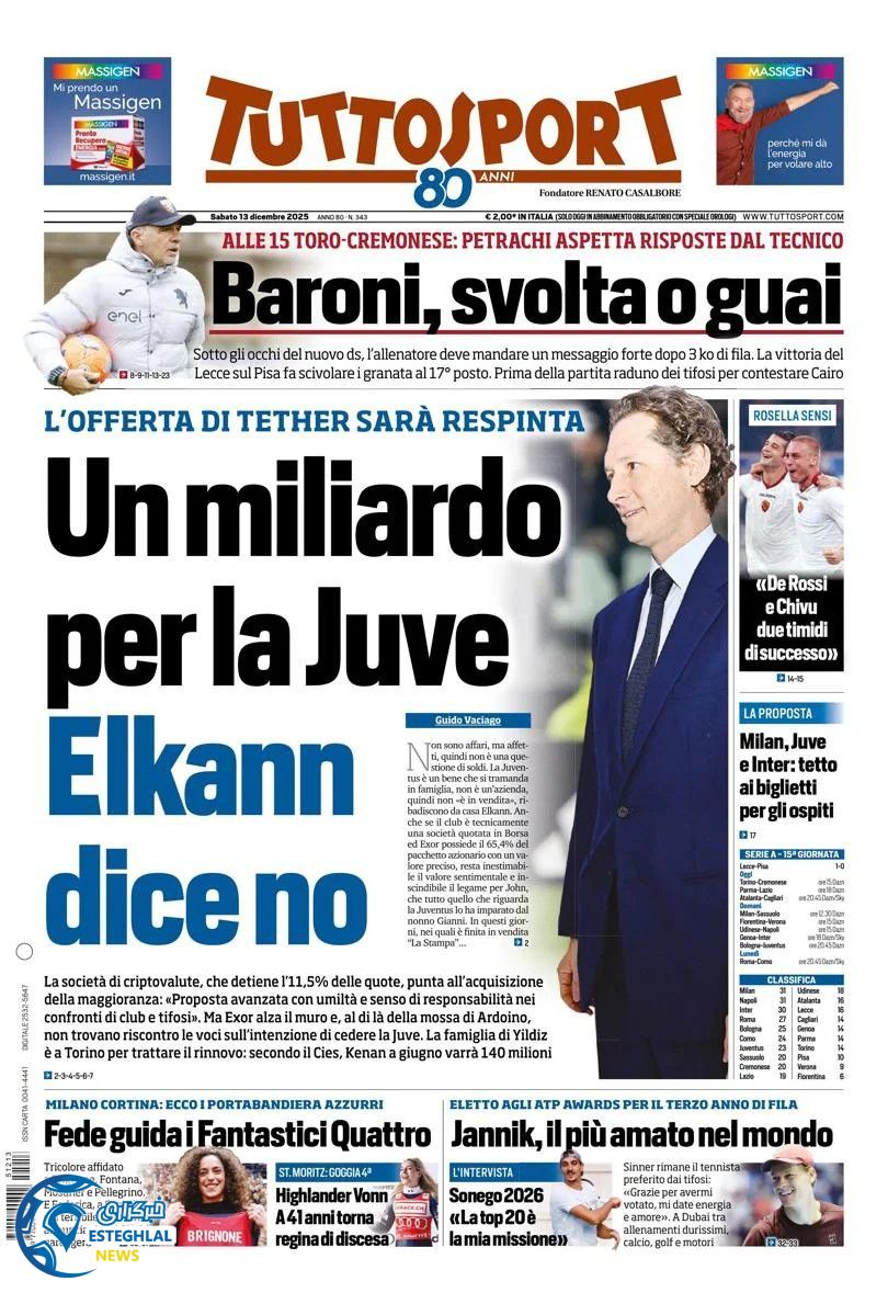 روزنامه  ورزشی توتو اسپورت شنبه 22 آذر 1404 