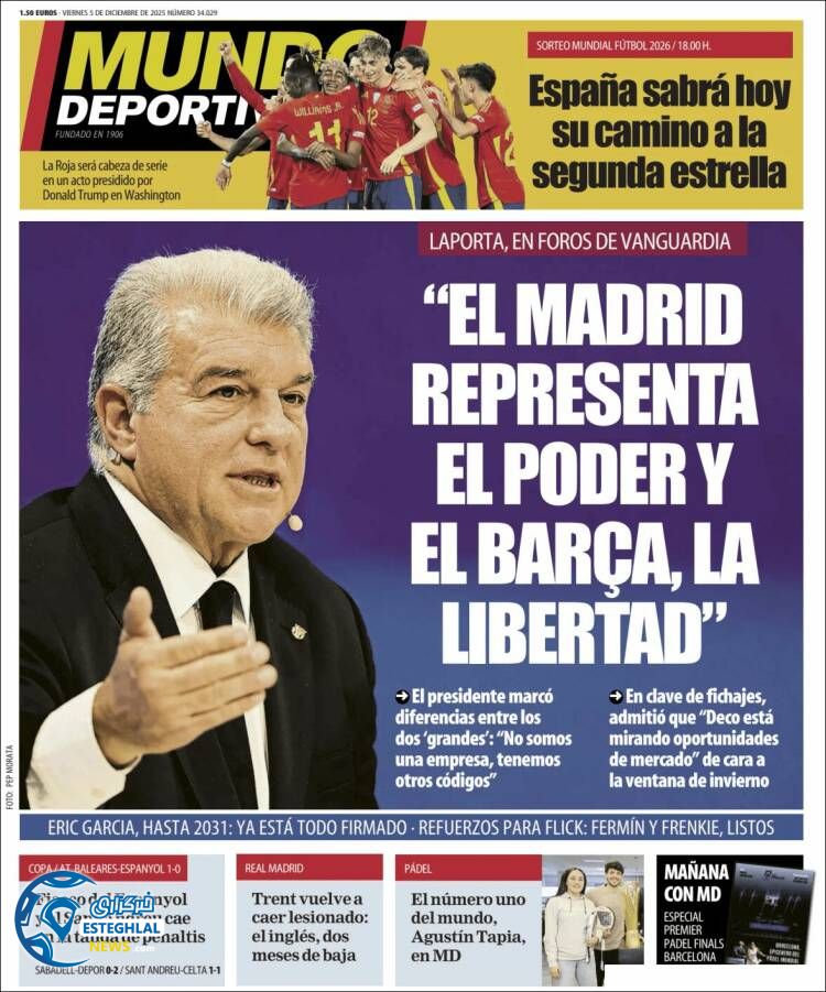 روزنامه  ورزشی موندو دپورتیوو جمعه 14 آذر 1404 