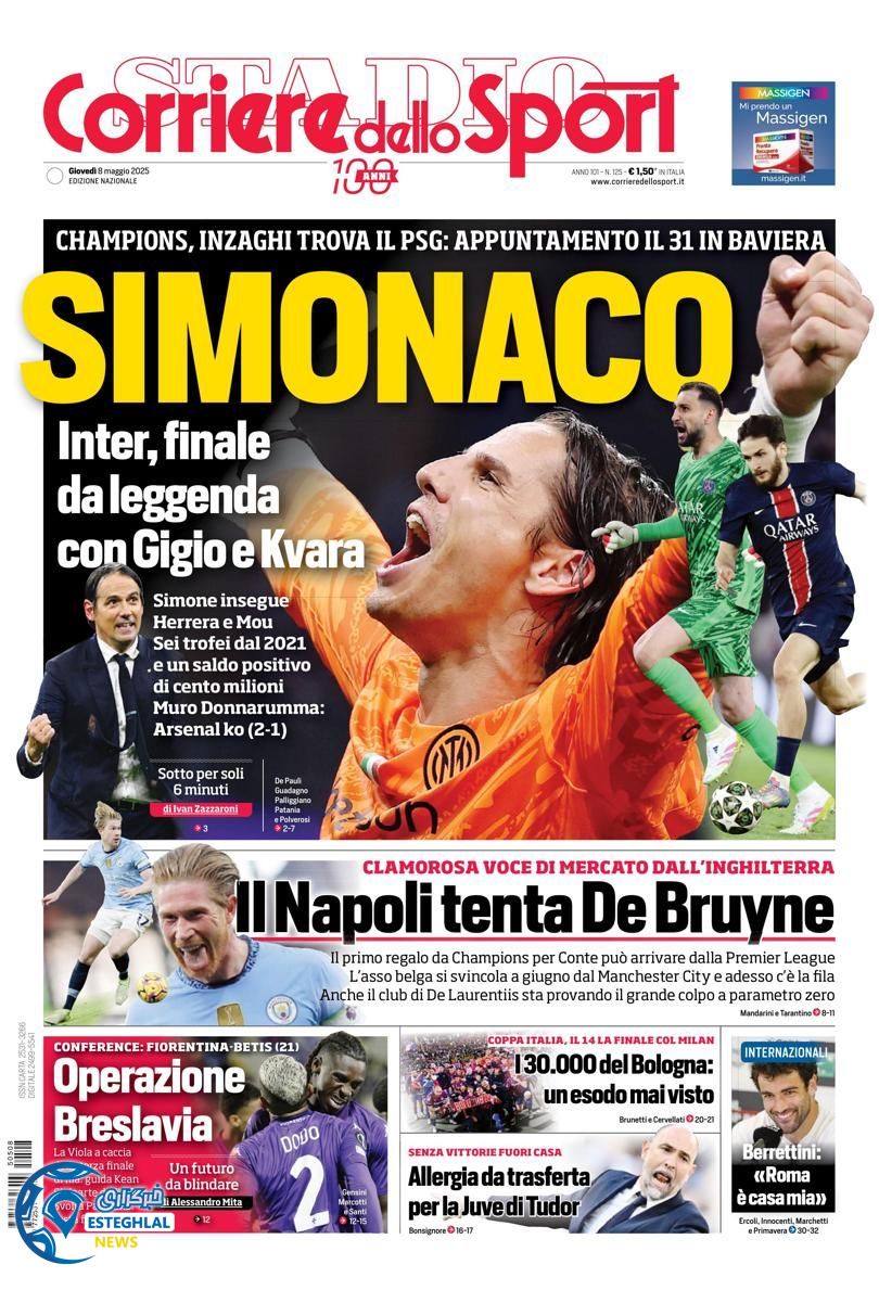 روزنامه ورزشی کوریره دلو اسپورت پنجشنبه 18 اردیبهشت 1404 